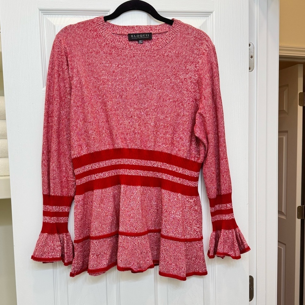 Eloquii Red Long Sleeve Knit Top With Flared Sleeves Size 14/16